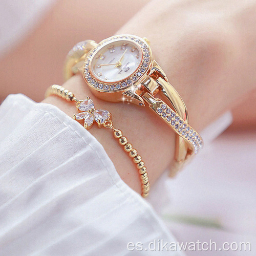 BS 2019 Relojes de pulsera casuales de cuarzo para mujer Lista vinculada de gama alta Reloj de diamantes completo personalizado Reloj de cuarzo Acero inoxidable FA1531
